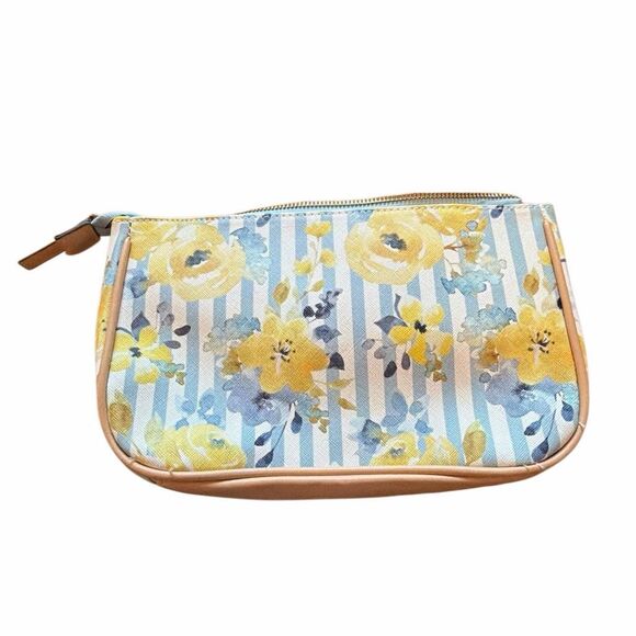 Nanette Lepore blue, white, and yellow floral zippered clutch hand bag wristlet - Picture 5 of 6